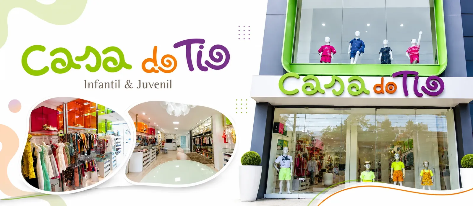 Banner da Casa do Tio em Caruaru: fachada da loja com vitrine de moda infantil e juvenil